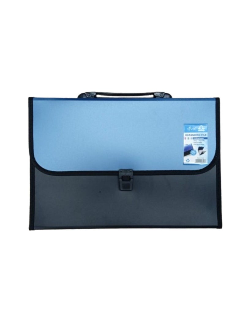 Libra 13 Pocket Expending File W/Handle Full Scape Metallic Opaque Blue/Black - Image 1