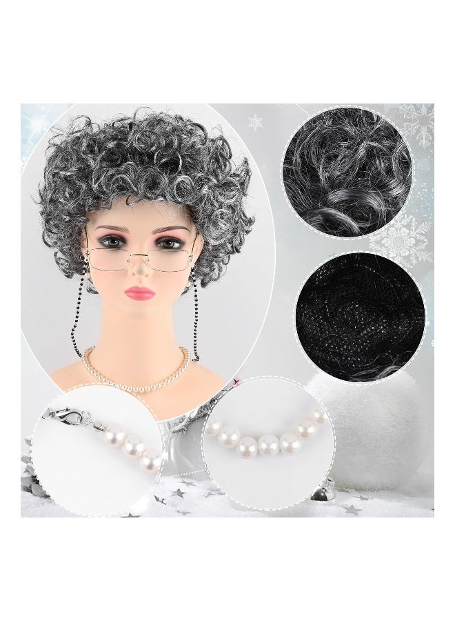 costume لكبار السن للسيدات، زي اليوم 100 للمدرسة للأطفال يتضمن باروكة ونظارات، مجموعة زي جدات لتجهيزات حفلات الملابس - Image 3