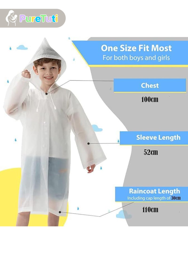 طفل نقي معطف مطر للأطفال مقاوم للماء، بونشو مطر محمول من مادة إي في إيه، للبنات والأولاد الصغار، معطف مطر قابل لإعادة الاستخدام للأطفال للتسلق وركوب الدراجات والمشي لمسافات طويلة والتخييم (أبيض) - Image 2