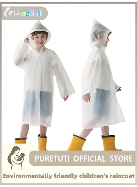 معطف مطر للأطفال مقاوم للماء، بونشو مطر محمول من مادة إي في إيه، للبنات والأولاد الصغار، معطف مطر قابل لإعادة الاستخدام للأطفال للتسلق وركوب الدراجات والمشي لمسافات طويلة والتخييم (أبيض)