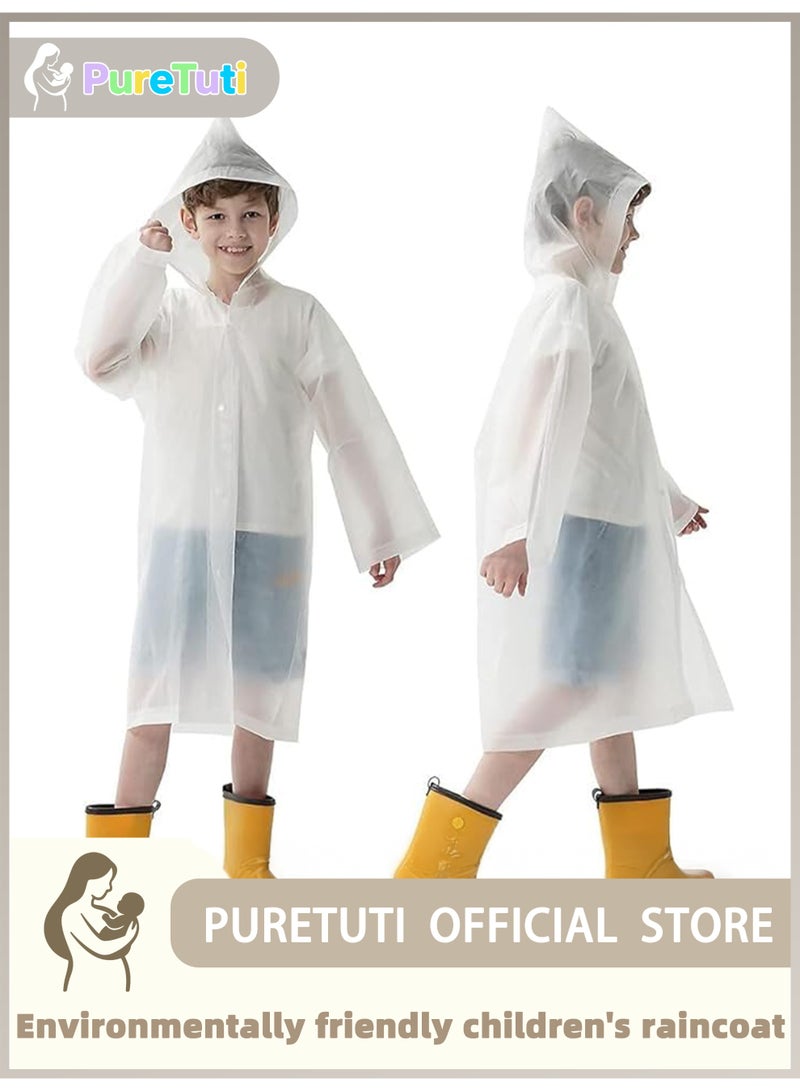 طفل نقي معطف مطر للأطفال مقاوم للماء، بونشو مطر محمول من مادة إي في إيه، للبنات والأولاد الصغار، معطف مطر قابل لإعادة الاستخدام للأطفال للتسلق وركوب الدراجات والمشي لمسافات طويلة والتخييم (أبيض) - Image 1