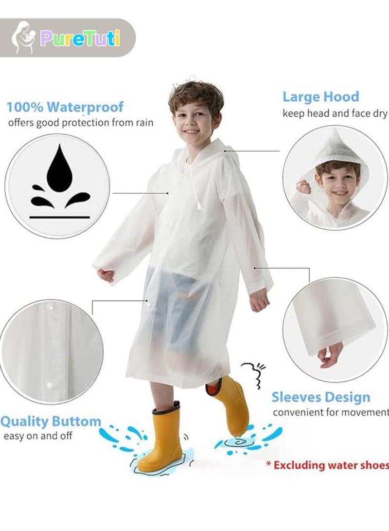 طفل نقي معطف مطر للأطفال مقاوم للماء، بونشو مطر محمول من مادة إي في إيه، للبنات والأولاد الصغار، معطف مطر قابل لإعادة الاستخدام للأطفال للتسلق وركوب الدراجات والمشي لمسافات طويلة والتخييم (أبيض) - Image 3