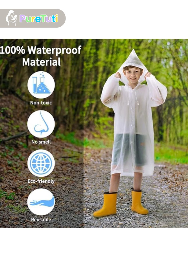 طفل نقي معطف مطر للأطفال مقاوم للماء، بونشو مطر محمول من مادة إي في إيه، للبنات والأولاد الصغار، معطف مطر قابل لإعادة الاستخدام للأطفال للتسلق وركوب الدراجات والمشي لمسافات طويلة والتخييم (أبيض) - Image 4