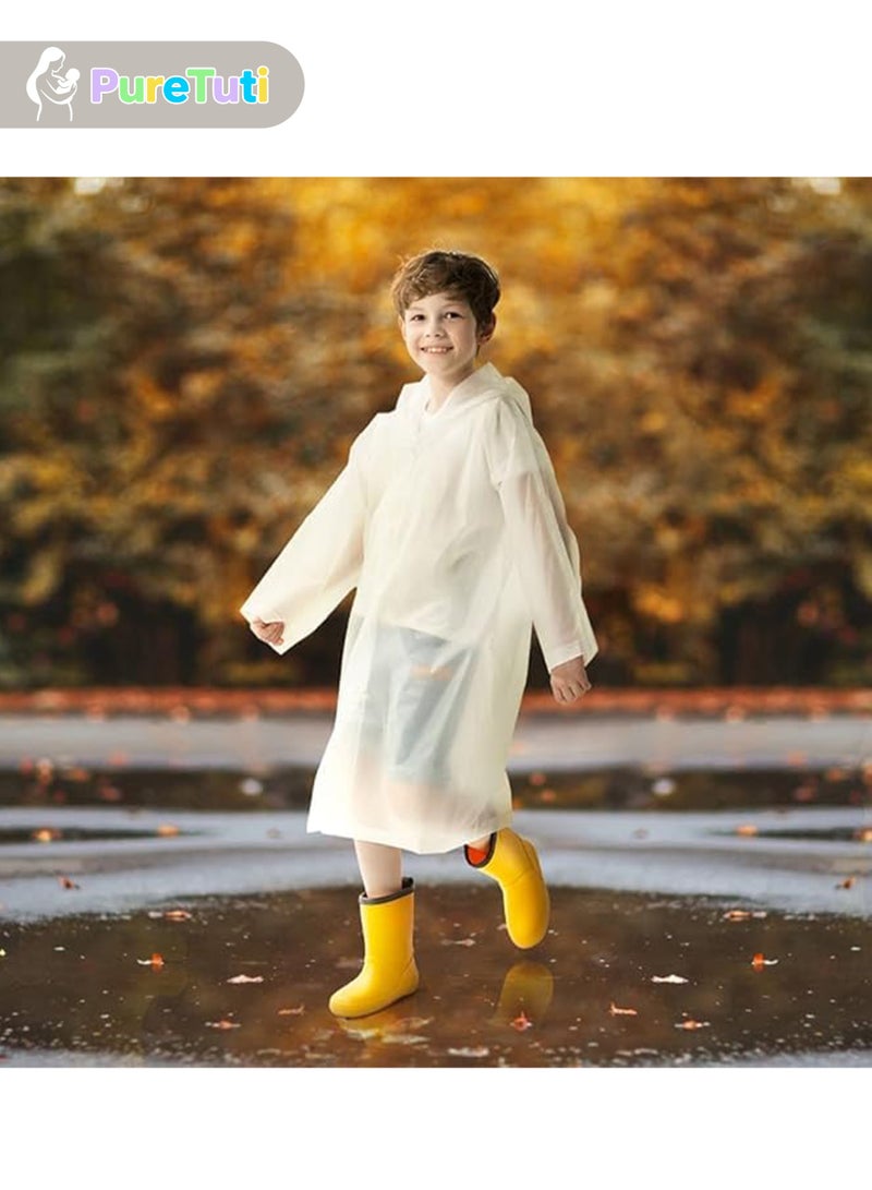 طفل نقي معطف مطر للأطفال مقاوم للماء، بونشو مطر محمول من مادة إي في إيه، للبنات والأولاد الصغار، معطف مطر قابل لإعادة الاستخدام للأطفال للتسلق وركوب الدراجات والمشي لمسافات طويلة والتخييم (أبيض) - Image 5