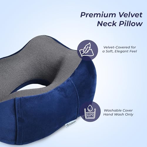 Billebon Neck Pillow for Travel – Cool-Gel Infused Memory Foam Support, U-Shape Ergonomic Design, Portable for Flight Journeys, Lightweight Compact Build, Soft Washable Cover (Navy Blue) - Image 3