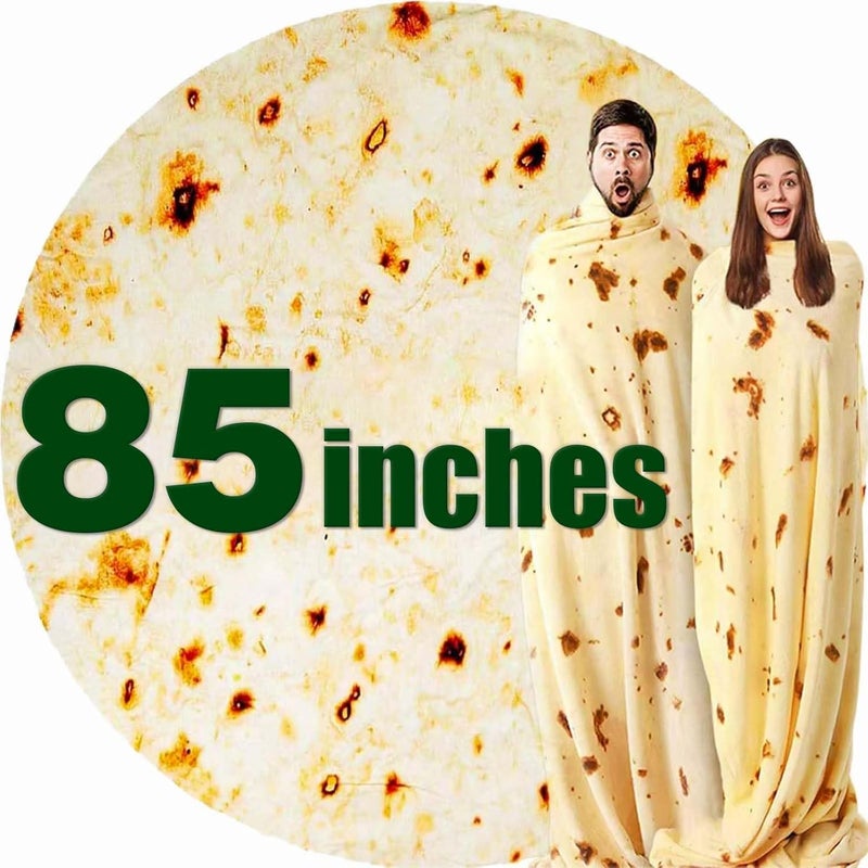 Acteb 85in Burrito Tortilla Blanket White Elephant Gifts for Adults Useful Throw Blankets Women Men Party Cool Stuff Novelty Gag Soft Fleece Wrap - Image 1