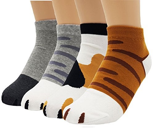 JJMax Women's Cute Kitty Cat Paws Socks with Paw Prints on Toes, Ankle 4 Pair Set, One Size,Ankle 4 Pair Set,One Size - Image 1