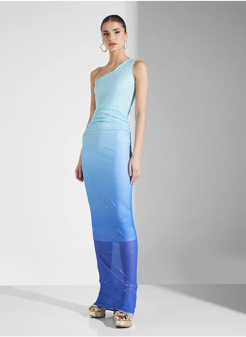 جينجر One Shoulder Diamante Detail Ombre Bodycon Dress