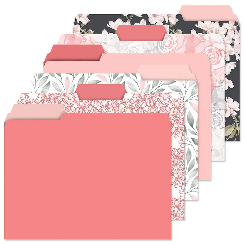 Current Charcoal & Coral File Folders Value Pack - Bulk Set of 24, 6 Pretty Decorative Designs, 1/3 Cut Tabs, Heavy-Duty Paper Stock, Office Supplies for Home & Work, 9-Â½â€ x 11-Â¾â€ Letter Size - Image 2