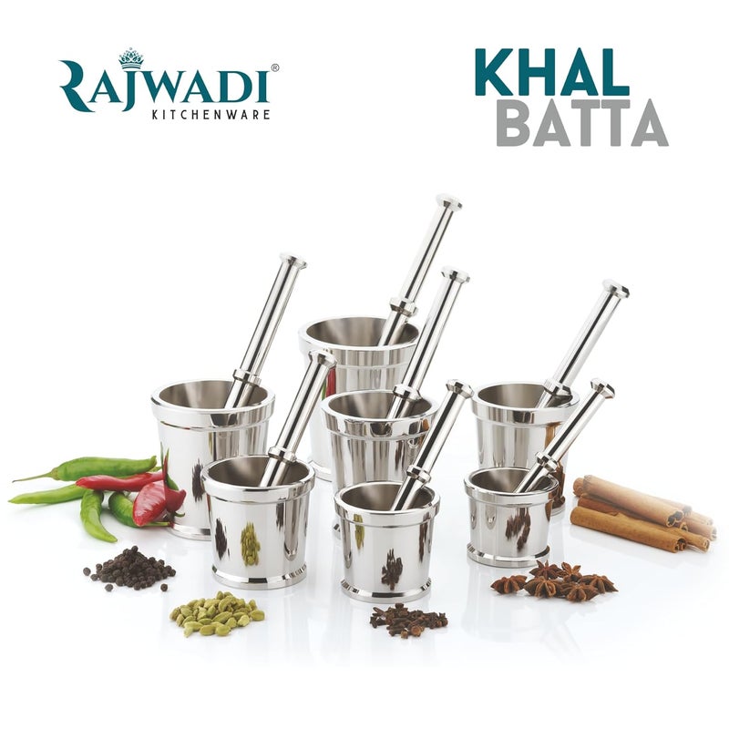 RAJWADI طقم مدقة وهاون من الفولاذ المقاوم للصدأ الثقيل راجوادى خلاط توابل خلبطة أوكلي موسال خال إمام داتا للمطبخ 595x103 مم 1530 جرام - Image 5