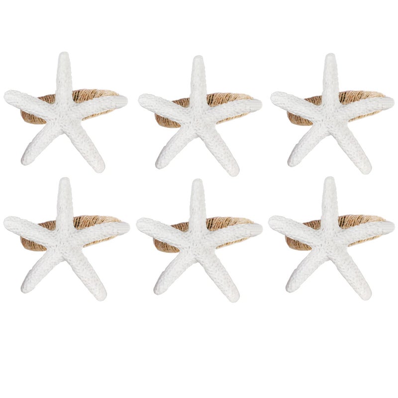 Coastal Star Fish Napkin Rings Set of 6 White Sea Starfish Napkin Ring Holder for Beach House Dining Room Table Party Banquet Birthday Holiday Coastal Beach Table Dcor