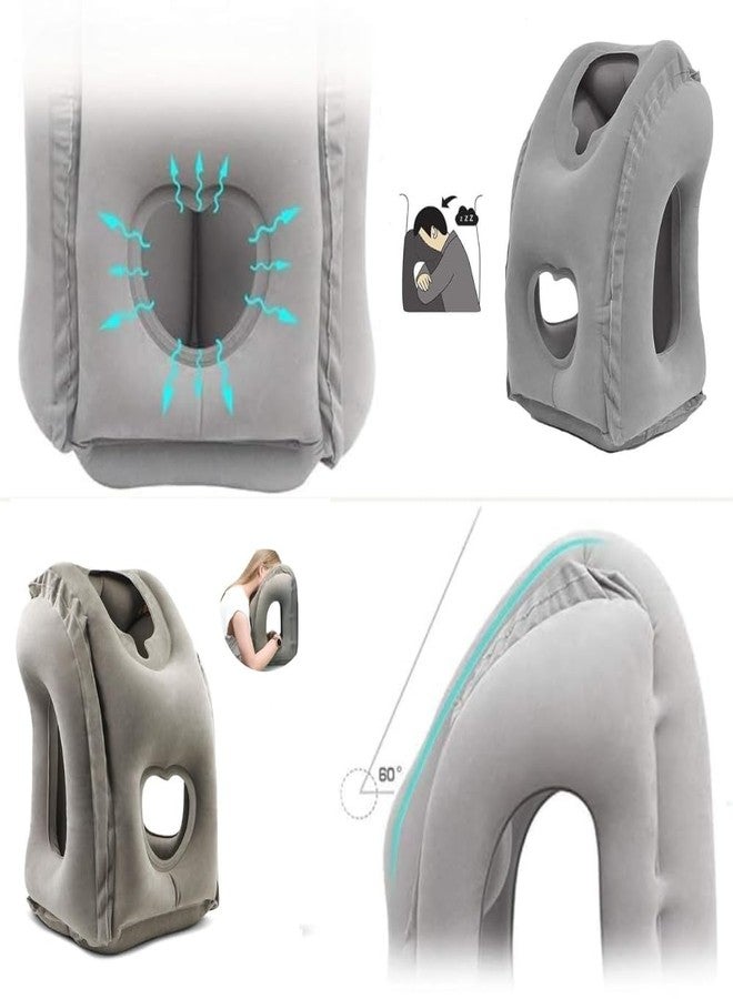 GETZET Inflatable Portable Supports Head, Neck Rest Pillow for Airplane Long Flight Sleeping for Office Napping, Traveling Bus, Car, Train Camping-Free Eye Mask 1 pcs - Grey. - Image 4