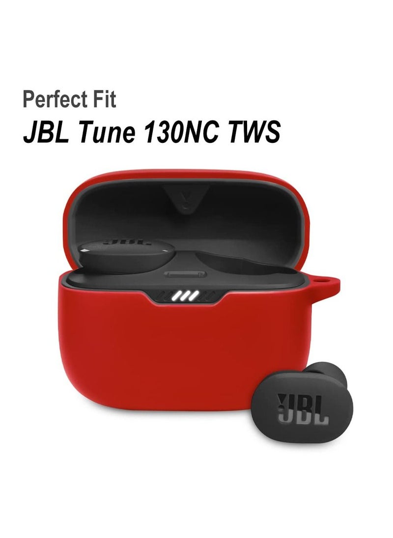 Generic - Silicone Carrying Case Compatible with JBL Tune 130NC TWS Portable Scratch Shock Resistant Cover with Carabiner (Red) - Image 1