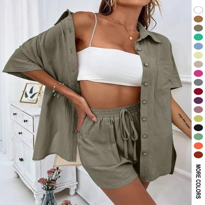طقم كارديغان وشورت نسائي بتصميم قديم أنيق كاجوال - Image 1
