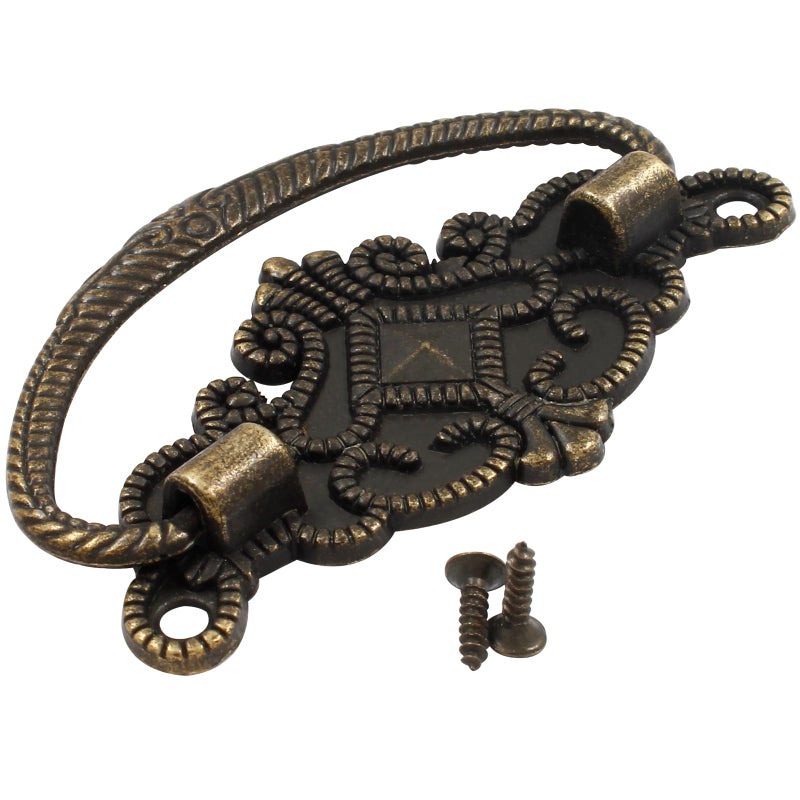 Rierdge 6-Pack Vintage Antique Bronze Pull Handle - for Retro Drawer Jewelry Box Kitchen Cabinet Furniture Hardware, 2.64" x 1.69" - Image 4
