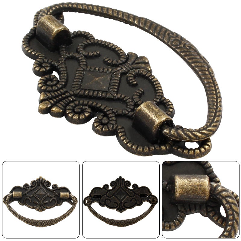 Rierdge 6-Pack Vintage Antique Bronze Pull Handle - for Retro Drawer Jewelry Box Kitchen Cabinet Furniture Hardware, 2.64" x 1.69" - Image 3