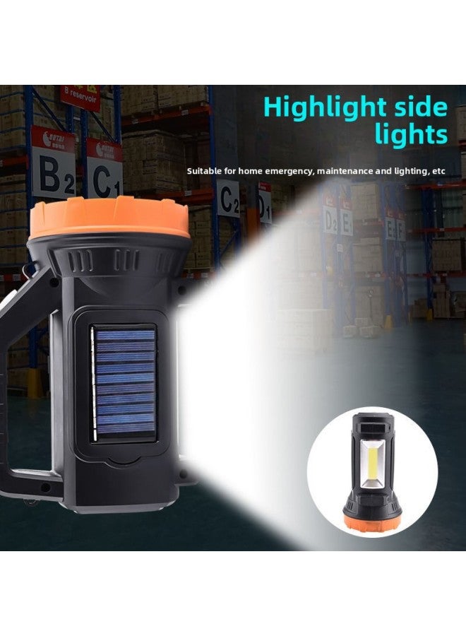 Searchlight Solar Rechargeable Flashlight Outdoor Lighting High-power Strong Light Portable Emergency Light-Color:Solar Portable Lamp Charging + Charger + Box  - Image 3