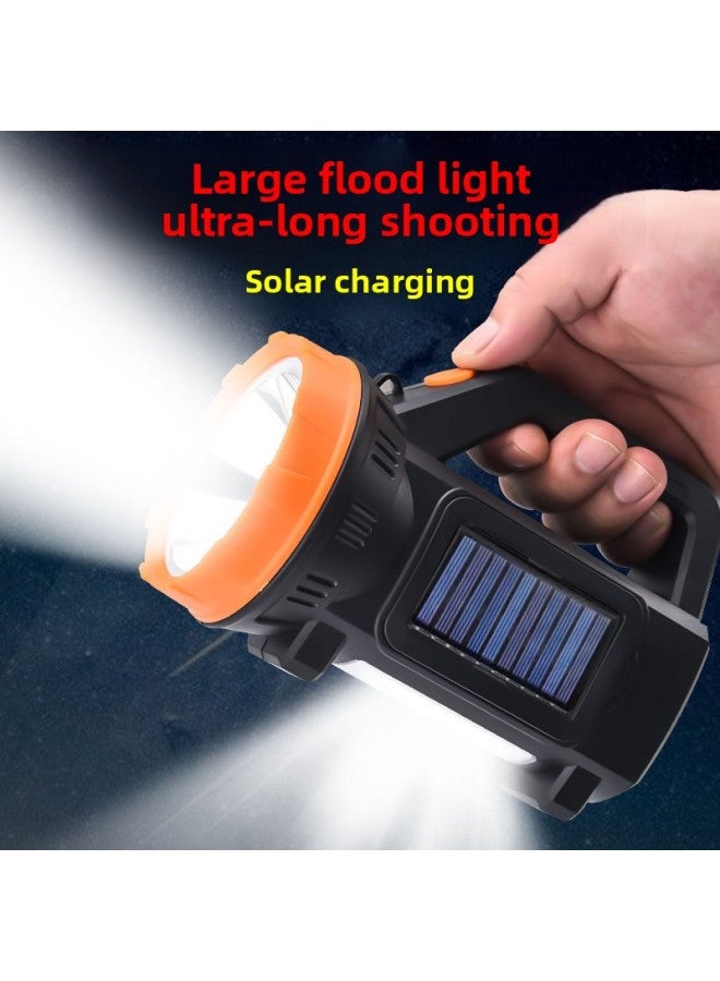 Searchlight Solar Rechargeable Flashlight Outdoor Lighting High-power Strong Light Portable Emergency Light-Color:Solar Portable Lamp Charging + Charger + Box  - Image 4