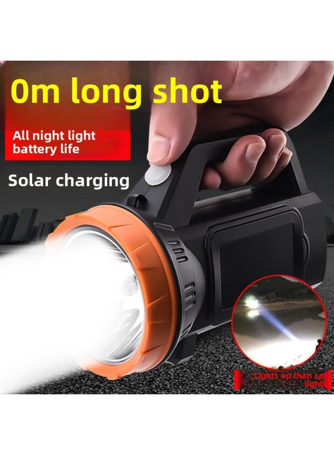 Searchlight Solar Rechargeable Flashlight Outdoor Lighting High-power Strong Light Portable Emergency Light-Color:Solar Portable Lamp Charging + Charger + Box  - Image 5