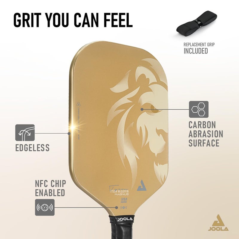 JOOLA Magnus CAS 14mm Pickleball Paddle - Gold Tyson McGuffin Lion Paddle - Edgeless Design & Short Handle - Lightweight Double Frame Carbon Fiber Core - Extra Long Length - Carbon Surface Adds Spin - Image 2