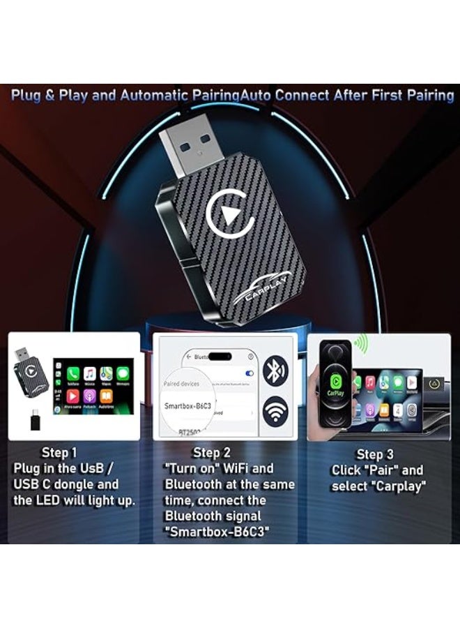 محول كار بلاي لاسلكي – قابل للتوصيل والتشغيل، متوافق مع السيارات من 2016+ وأجهزة iPhone بنظام iOS 12+، باللون الأسود - Image 2