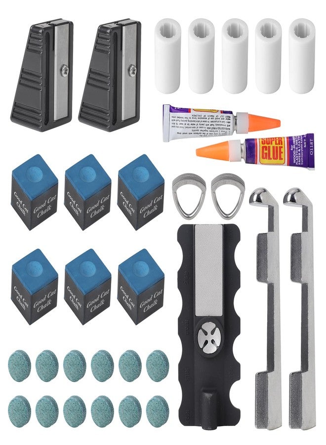 Oztwel 30 pcs Pool Cue Repair Kit 1 5in1 Pool Cue Tips Repair Tool 2 Pool Cue Tip Clamp 12 Billiard Cue Tips 5 Ferrules 6 Chalk Cubes 2 Cue Tips Trimmers - Image 1