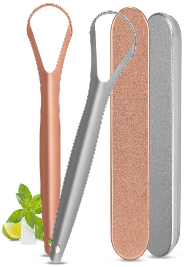 Milifox Tongue Scraper for Adults, 2 Pack Stainless Steel Tongue Scraper Cleaner with Case, Metal Scrapers for Kids, Travel, Home, Reduce Bad Breath and Breathe Fresh - Image 1