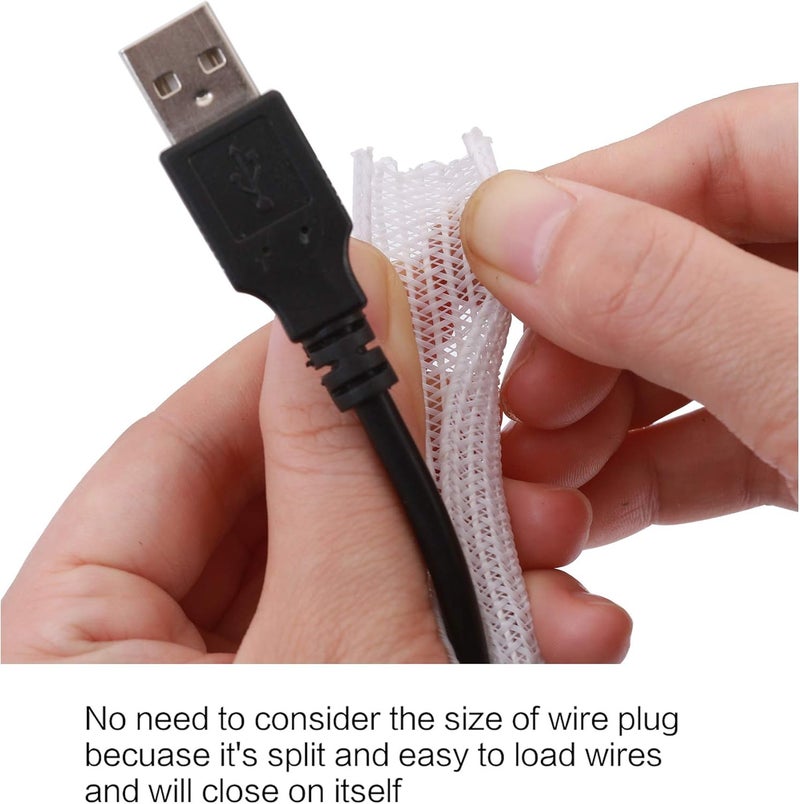 Alex Tech أليكس تيك 25 قدم - 1/4 بوصة واقي أسلاك أنبوب جديلة كم كابل انقسامي لكابل USB وسلك الطاقة وكابل الصوت والفيديو - لحماية القطط من مضغ الأسلاك - أبيض - Image 2