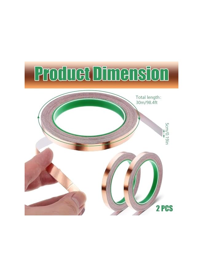 PROMASS promass Conductive Adhesive Copper Tape, 4 Pcs Conductive Copper Foil Tape, Conductive Copper Tape with Single-Sided for EMI Shielding,Slug Repellent,Paper Circuits,Electrical Repairs,Grounding  - Image 2