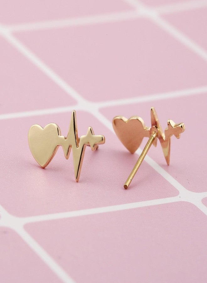 WLL Romantic Medical ECG Heartbeat Stud Earrings for Doctor Nurse Gifts Love Heart EKG Earring (gold-tone) - Image 2