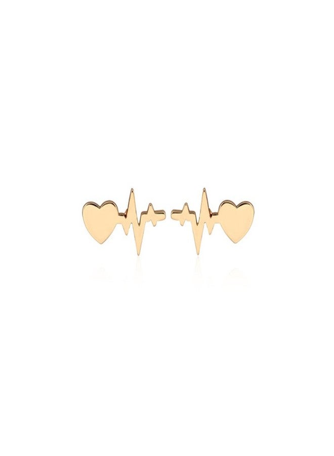WLL Romantic Medical ECG Heartbeat Stud Earrings for Doctor Nurse Gifts Love Heart EKG Earring (gold-tone) - Image 1
