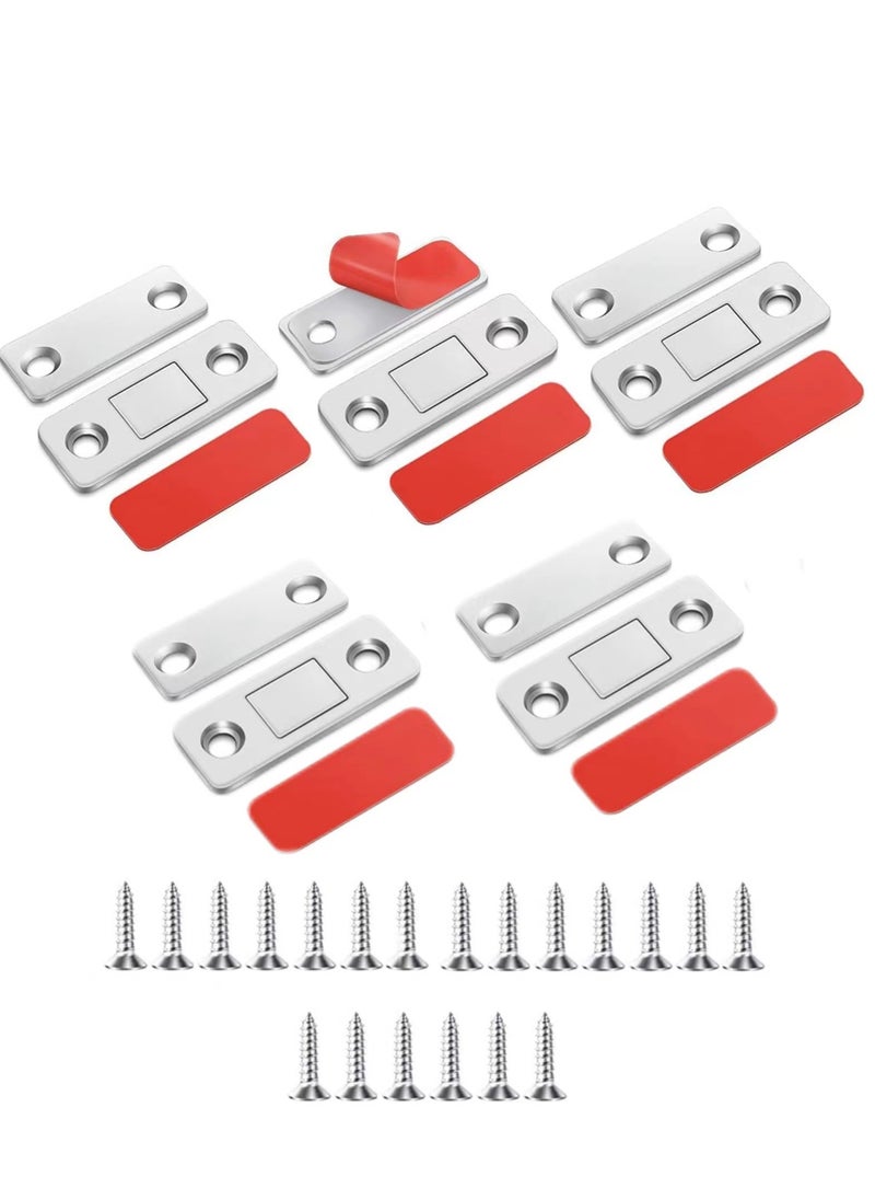 sokany 5 PCS Cabinet Magnetic Catch Tool Set, Ultra Thin Cabinet Door Magnetic Catch for Drawer, Magnets Adhesive Cabinet Latch Magnetic Closures for Kitchen Closet and Door Closing, Magnetic Door Catch Closer (Silver/Red)  - Image 1
