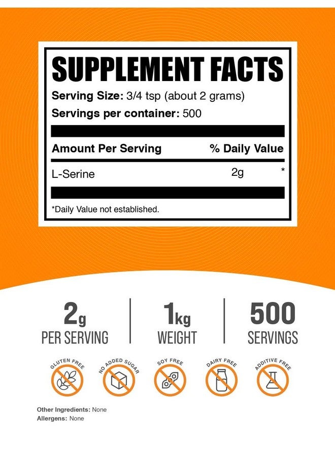 BulkSupplements مسحوق L-سيرين من BulkSupplements.com - مكمل سيرين، مسحوق حمض أميني - بدون نكهة وخالي من الغلوتين، 2 جرام لكل حصة، 1 كجم (2.2 رطل) (عبوة واحدة) - Image 2