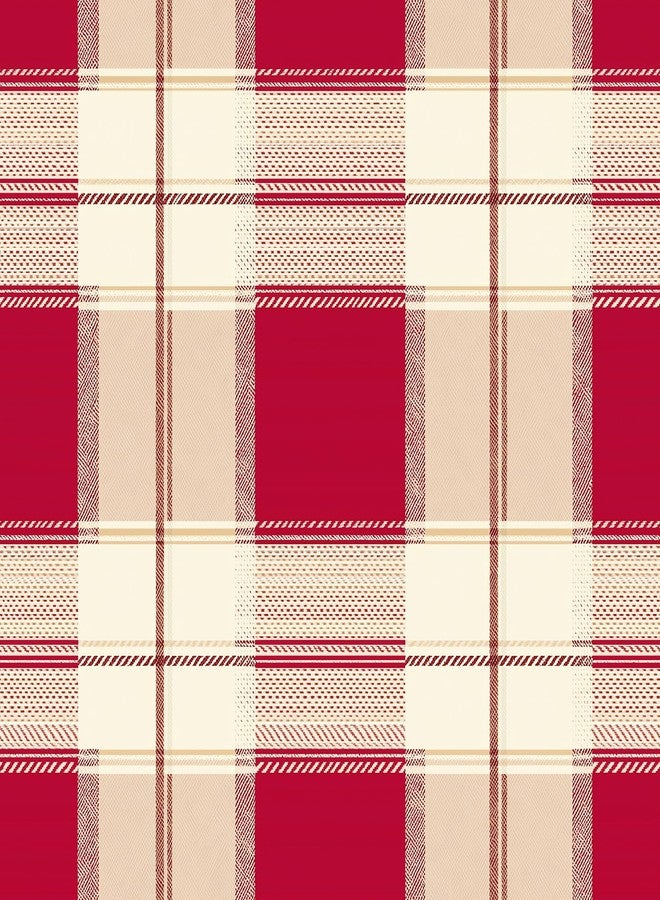 ReWallpaper ورق حائط ReWallpaper أحمر منقوش بنقشة الجاموس، ورق حائط مقاوم للماء بتصميم مربعات عتيقة، مناسب للخزائن وغرف المعيشة وغرف النوم والمدفأة، مقاس 17.5 بوصة × 10 أقدام - Image 1