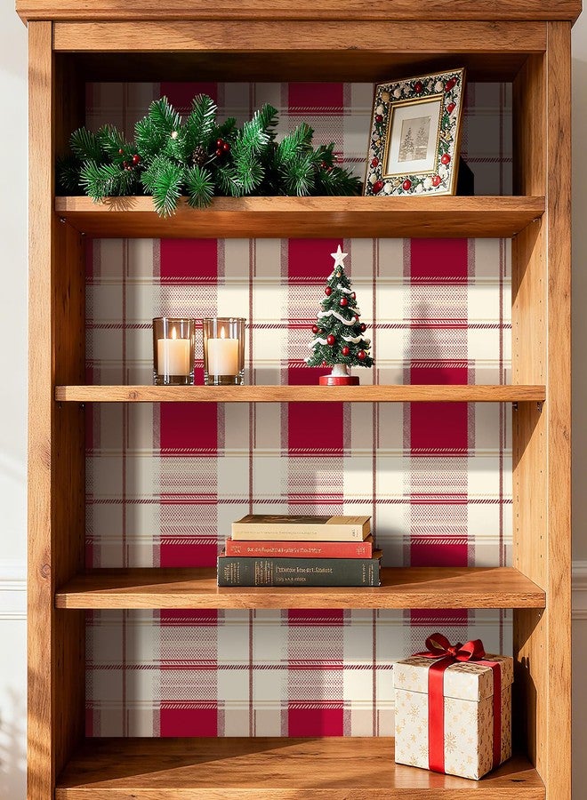 ReWallpaper ورق حائط ReWallpaper أحمر منقوش بنقشة الجاموس، ورق حائط مقاوم للماء بتصميم مربعات عتيقة، مناسب للخزائن وغرف المعيشة وغرف النوم والمدفأة، مقاس 17.5 بوصة × 10 أقدام - Image 4