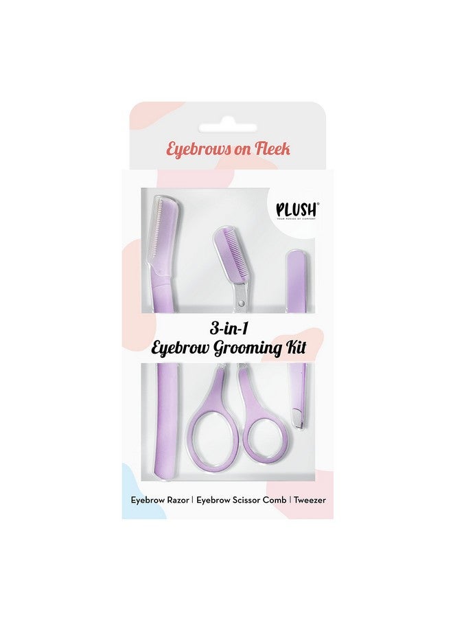 Plush 3In1 Professional Eyebrow Grooming Kit Eyebrow Razor Eyebrow Scissor Comb Tweezer For Instant & Painless Hair Removal At Home Or On The Go Precise & Safe Eyebrow Grooming Set - Image 1