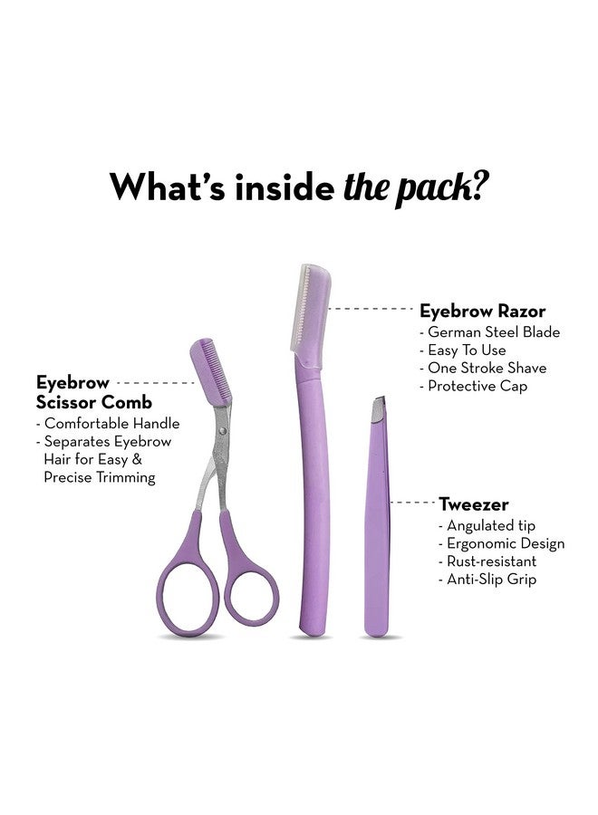 Plush 3In1 Professional Eyebrow Grooming Kit Eyebrow Razor Eyebrow Scissor Comb Tweezer For Instant & Painless Hair Removal At Home Or On The Go Precise & Safe Eyebrow Grooming Set - Image 2