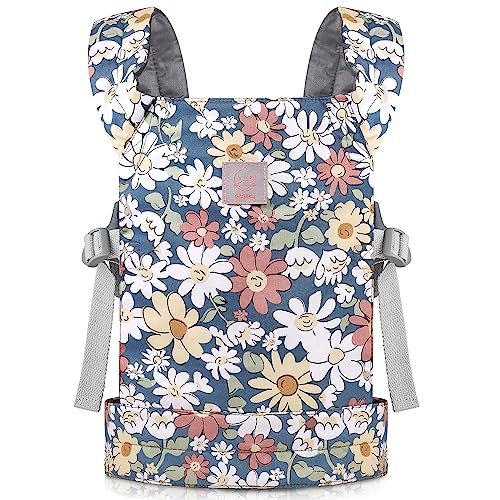 GAGAKU GAGAKU Baby Doll Carrier Kids Toy Baby Carrier Dolls Toy Baby Doll Sling Reborn Baby Doll Carrier with Adjustable Straps for Stuffed Animal Doll Accessories Gray Smiling Daisies 