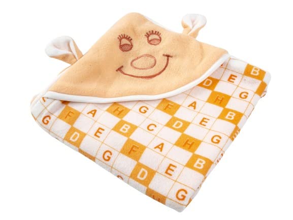 NAMAN Cartton Embroidered Newborn Hooded Blanket Cum Wrapper for Baby boy and Baby GirlOrange_Smile - Image 1