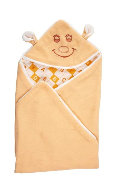 NAMAN Cartton Embroidered Newborn Hooded Blanket Cum Wrapper for Baby boy and Baby GirlOrange_Smile - Image 3