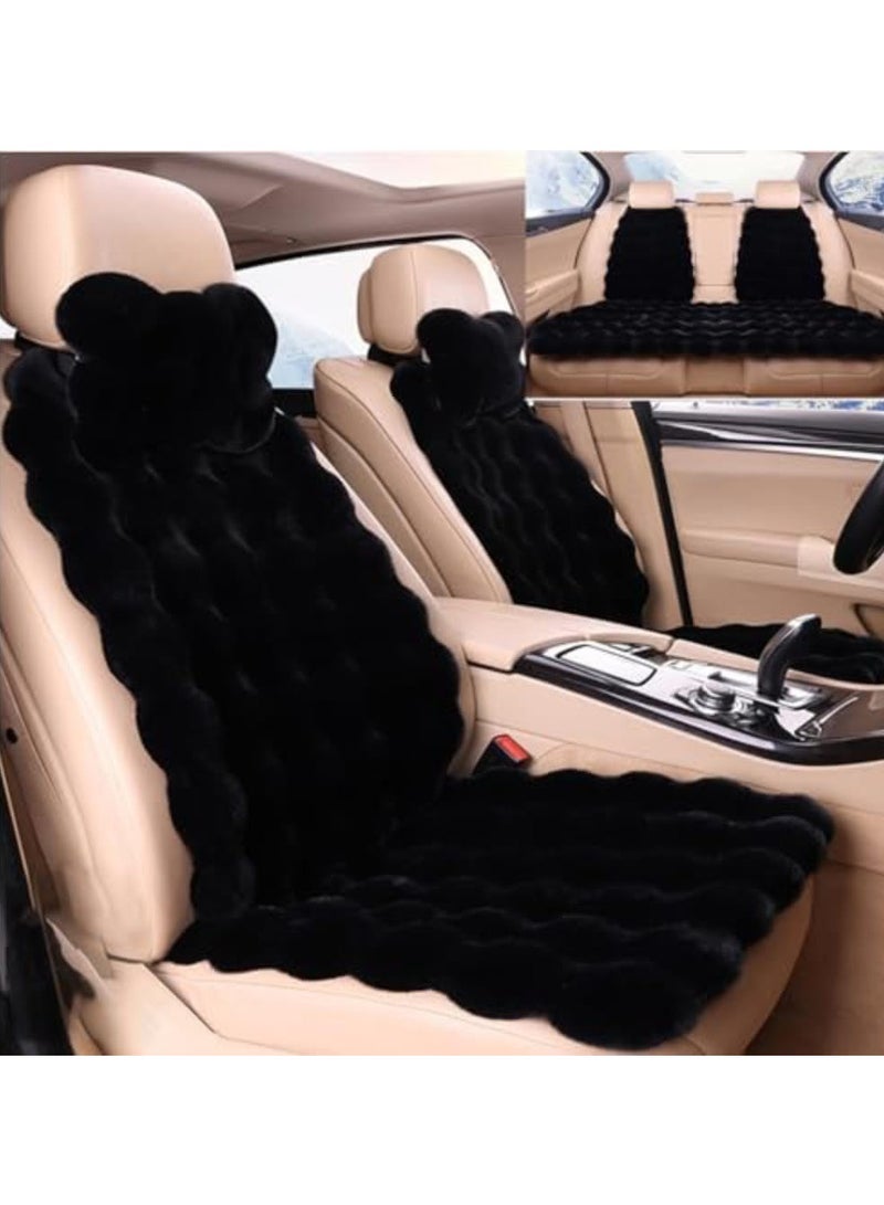 Luxury Car Seat Covers 9 PCs Set Breathable Non-Slip Soft Fluffy Faux Fur Car Seats Protector with Headrest Universal Fit for Front  Rear Seats (Black) - Image 1