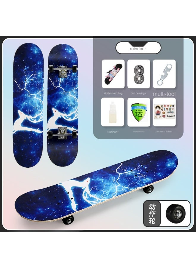 Kids' Beginner Skateboard for Boys and Girls - Professional 4-Wheel Double Kickboard for Ages 6-12 