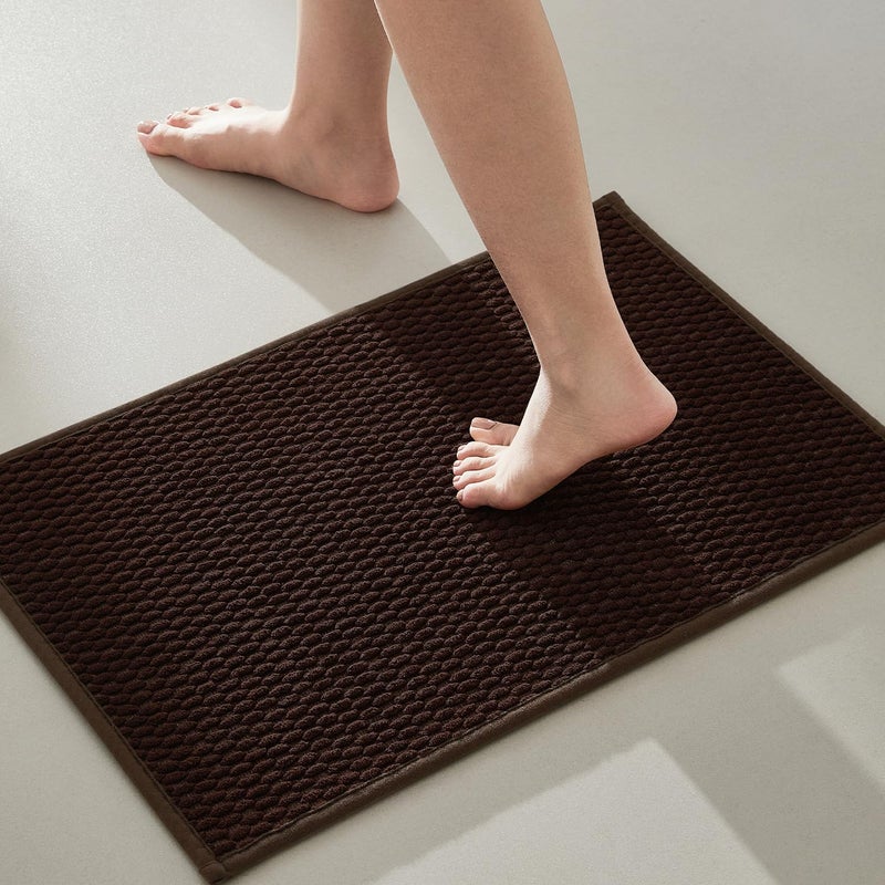 TYUU Bathroom Rugs Non Slip Washable, Super Absorbent Thin Bath Mat Small Quick Dry Low Pile Bathroom Rug, Brown 16"x24" - Image 1