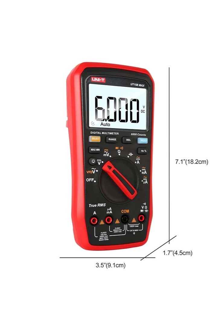 UniT UNI-T Multi Meter UT15B Max, AC/DC Current AC/DC Voltage Handheld TRMS Voltmeter Resistance Capacitance Frequency Diode Continuity Ohm Meter Measure Volt Amp VFC Circuit Power Car Fuse Electric Tester - Image 4