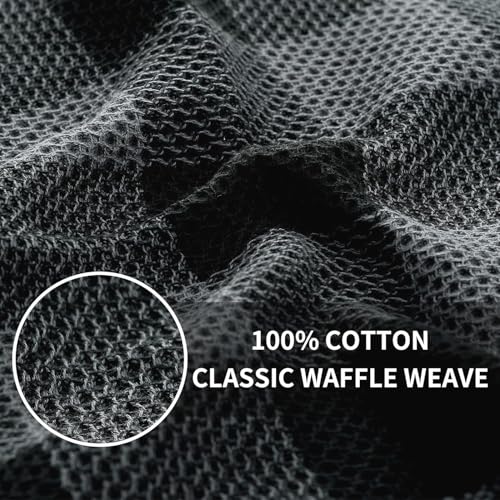Homaxy Kitchen Towels and Dishcloths Set 12 x 12 and 13 x 28 Inches Set of 12 100 Cotton Waffle Weave Check Plaid Kitchen Dish Towels Super Soft and Absorbent Dish Cloths Black Grey - Image 3