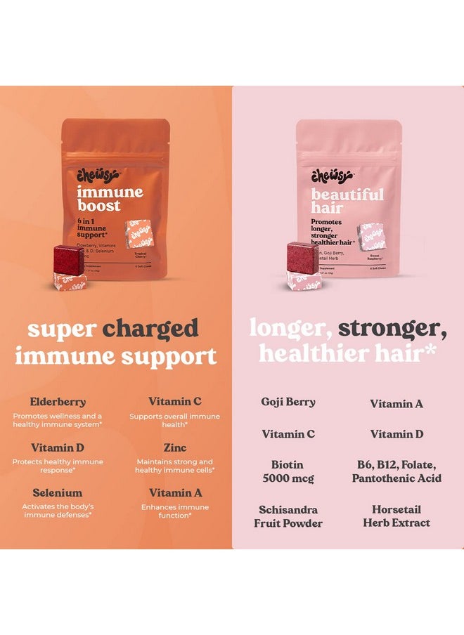 CHEWSY - 6In1 Immune Support Supplement Fruity Chews + Women’S Multivitamin Chews + Peaceful Sleep Chews + Beautiful Hair Chews Individually Wrapped Vitamin Fruity Chews6Day Supplyvariety Pack (4) - Image 1