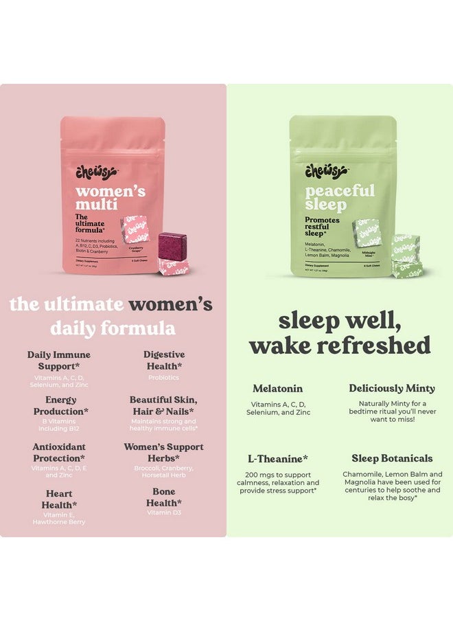 CHEWSY - 6In1 Immune Support Supplement Fruity Chews + Women’S Multivitamin Chews + Peaceful Sleep Chews + Beautiful Hair Chews Individually Wrapped Vitamin Fruity Chews6Day Supplyvariety Pack (4) - Image 1