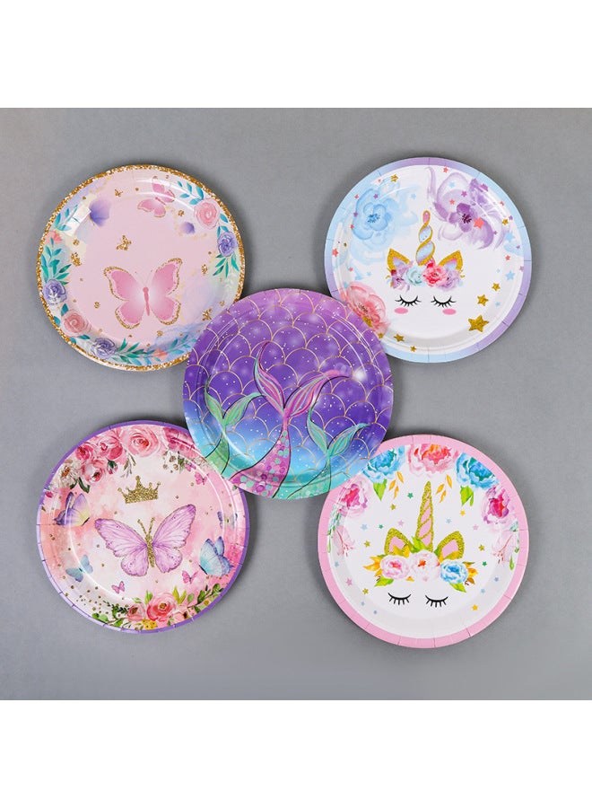 Butterfly Theme Party Disposable Tableware Paper Tray Suit Children's Birthday Flag-pulling Disposable Paper Tray Paper Cup Paper Towel-Color:8.6inch X Paper Plate 3 - Image 3