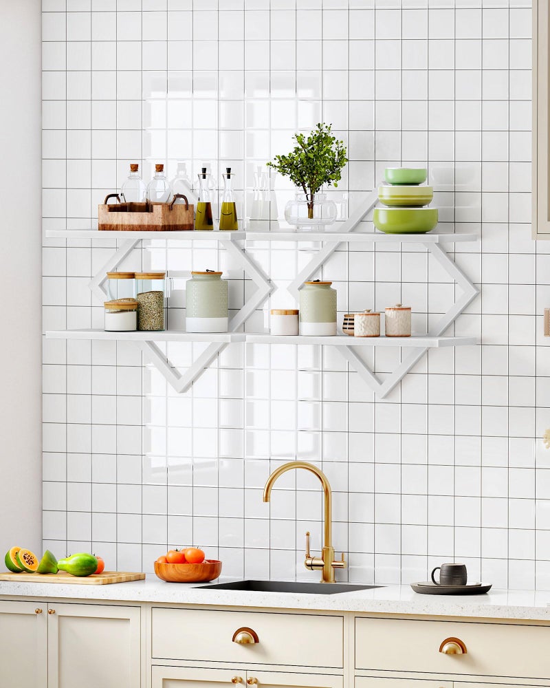 CHOEZON Floating Shelves, Set of 2 Wall Shelves, 2-Tier Hanging Shelves, Wall Shelf Set of 2, for Living Room, Bedroom, Kitchen, Office, Study, White TBJ01P2WB - Image 5