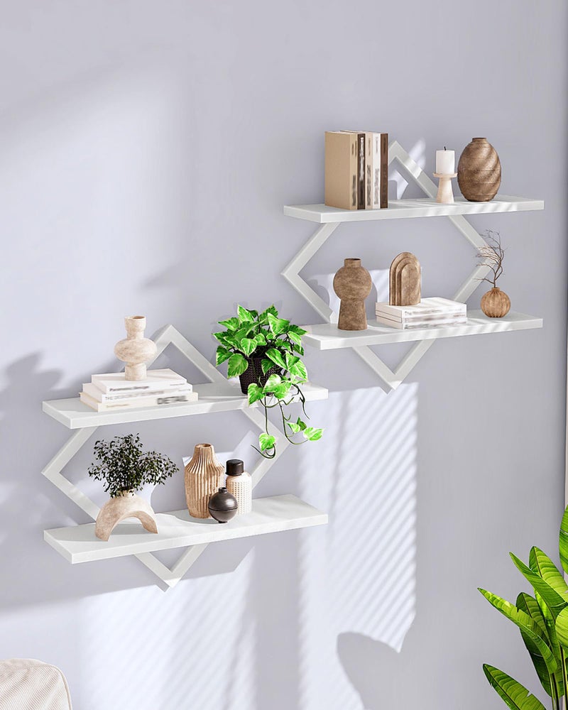 CHOEZON Floating Shelves, Set of 2 Wall Shelves, 2-Tier Hanging Shelves, Wall Shelf Set of 2, for Living Room, Bedroom, Kitchen, Office, Study, White TBJ01P2WB - Image 1